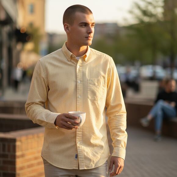 J. Crew Yellow Stripe 2-Ply Classic Button Shirt Size Large Tall NWT - Picture 1 of 6